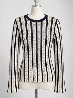 Reversible Las Pepas Navy and White Long-Sleeve Knit Top